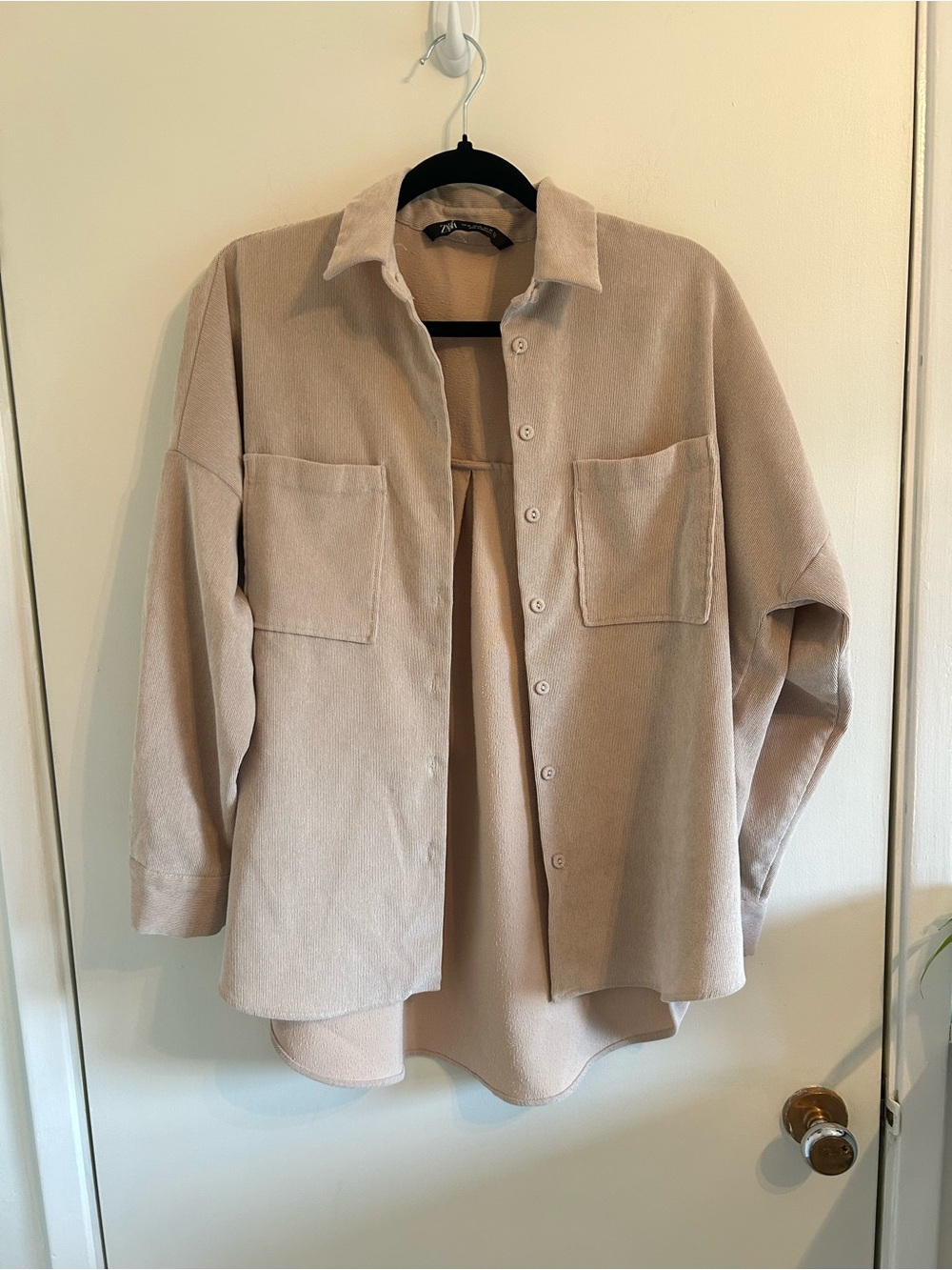 Zara Beige Button-Front Overshirt Jackets